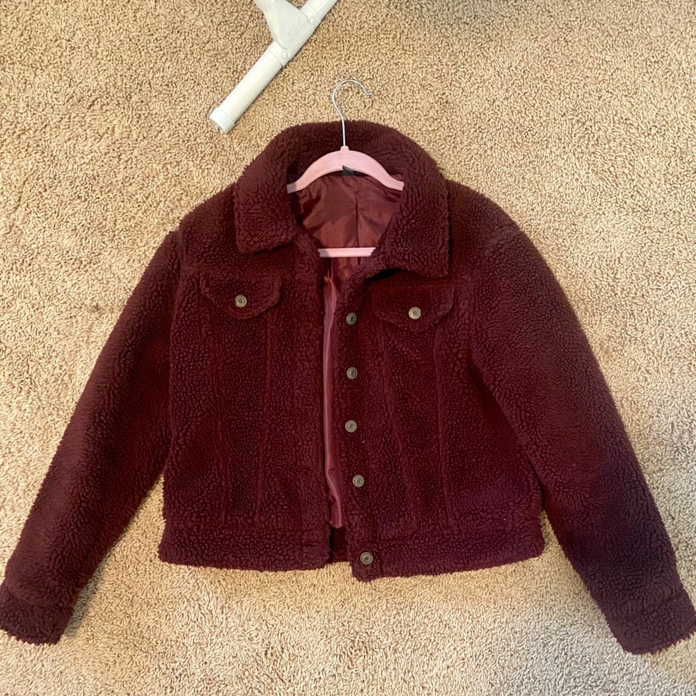 Wild Fable Maroon Sherpa Moto Jacket ✨
